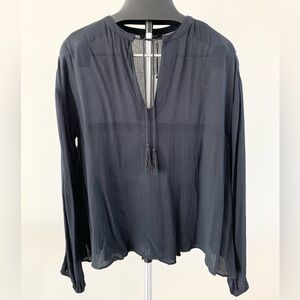 Olivaceous Black Peasant Top with Embroidery